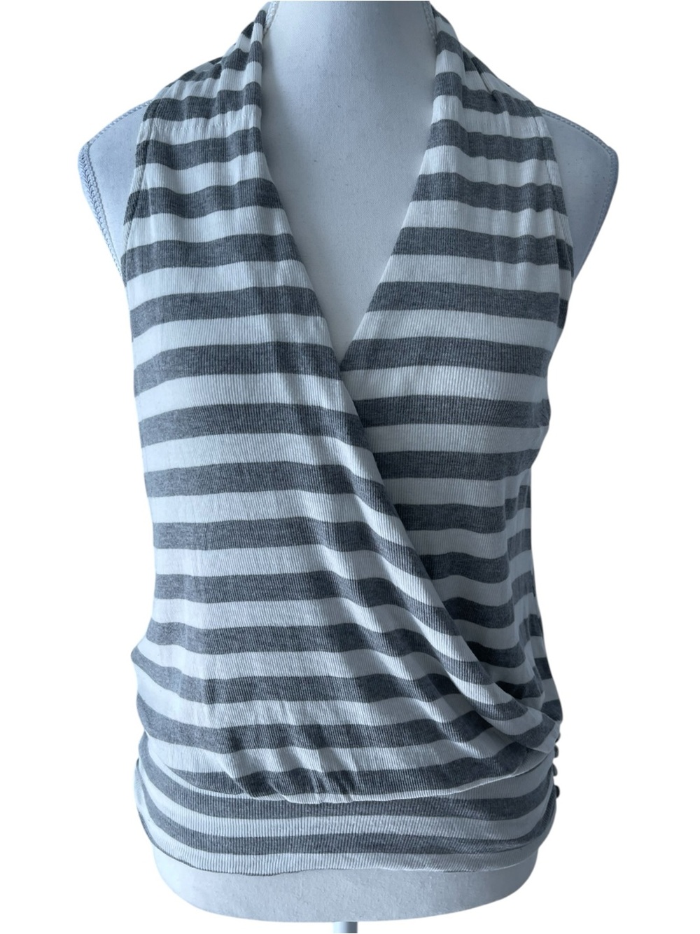 Adam Lippes for Mango Gray and White Striped Crossover Top XS